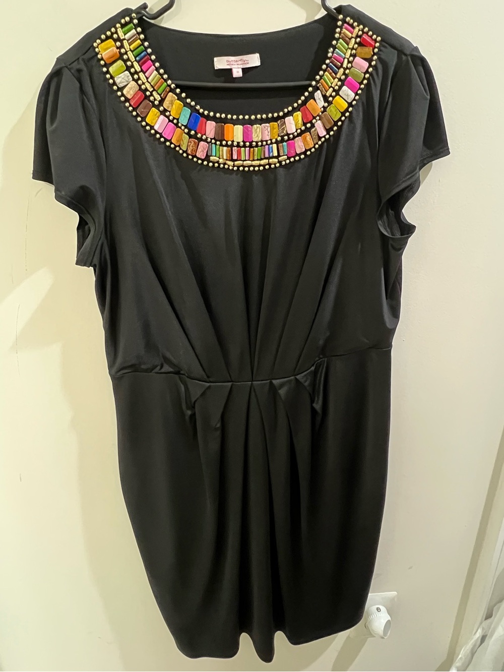 Black Beaded Neckline Dress
